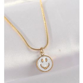 Clariss EBJ240601W24648 316L Çelik Zincir Altın Renk Mermer Desenli Minimal Smile Kolye