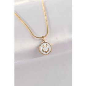 Clariss EBJ240601W24648 316L Çelik Zincir Altın Renk Mermer Desenli Minimal Smile Kolye