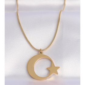 Clariss EBJ240601W24675 316L Çelik Zincir Gold Renk Ay Yıldız Unisex Kolye