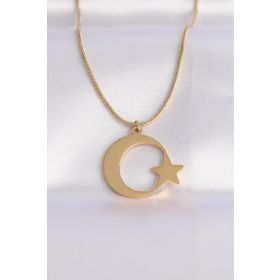Clariss EBJ240601W24675 316L Çelik Zincir Gold Renk Ay Yıldız Unisex Kolye