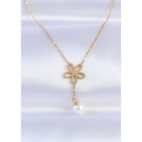 Clariss EBJ240613W24928 316L Çelik Zincir Gold Renk İnci Detay Çiçek Kolye