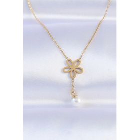 Clariss EBJ240613W24928 316L Çelik Zincir Gold Renk İnci Detay Çiçek Kolye