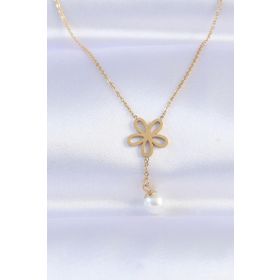 Clariss EBJ240613W24928 316L Çelik Zincir Gold Renk İnci Detay Çiçek Kolye