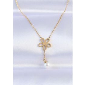 Clariss EBJ240613W24928 316L Çelik Zincir Gold Renk İnci Detay Çiçek Kolye