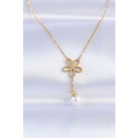 Clariss EBJ240613W24928 316L Çelik Zincir Gold Renk İnci Detay Çiçek Kolye