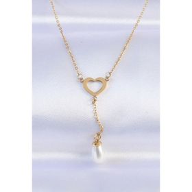 Clariss EBJ240613W24929 316L Çelik Zincir Gold Renk İnci Taş Detay Kalp Kolye