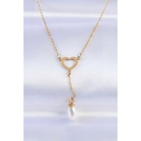 Clariss EBJ240613W24929 316L Çelik Zincir Gold Renk İnci Taş Detay Kalp Kolye