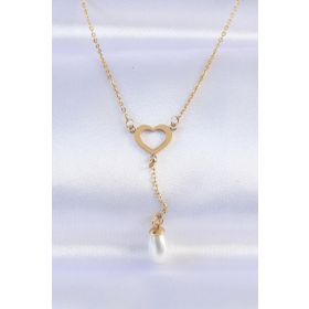 Clariss EBJ240613W24929 316L Çelik Zincir Gold Renk İnci Taş Detay Kalp Kolye