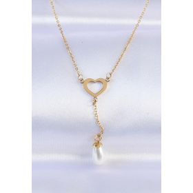 Clariss EBJ240613W24929 316L Çelik Zincir Gold Renk İnci Taş Detay Kalp Kolye