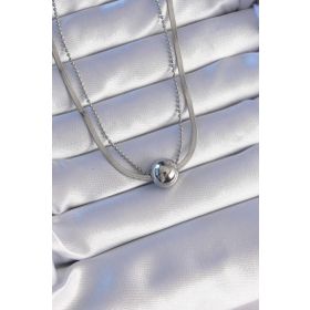 Clariss EBJ240714W25385 316L Çelik Çift Zincirli Gümüş Renk Topçuk İtalyan Model Kolye