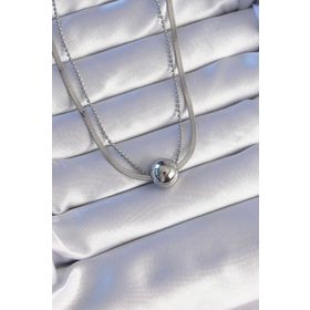 Clariss EBJ240714W25385 316L Çelik Çift Zincirli Gümüş Renk Topçuk İtalyan Model Kolye