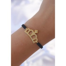 Clariss EBJ240820W26464 Gold Renk Zirkon Taşlı Taç Figür Makrome Bileklik