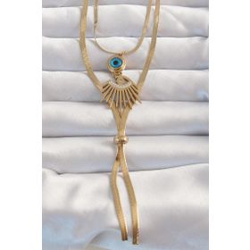 Clariss EBJ240820W26652 316L Çelik Gold Renk Zirkon Taşlı Göz Detay Nazarlı Uzun Asansör Model Kolye