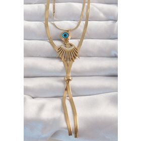 Clariss EBJ240820W26652 316L Çelik Gold Renk Zirkon Taşlı Göz Detay Nazarlı Uzun Asansör Model Kolye