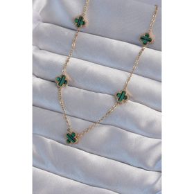 Clariss EBJ240822W26882 316L Çelik Gold Renk Minimal Yeşil Mineli Yonca Kolye