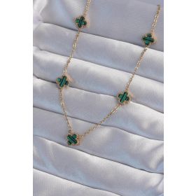 Clariss EBJ240822W26882 316L Çelik Gold Renk Minimal Yeşil Mineli Yonca Kolye