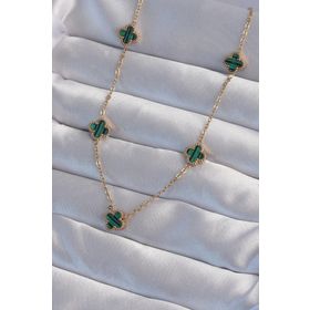 Clariss EBJ240822W26882 316L Çelik Gold Renk Minimal Yeşil Mineli Yonca Kolye