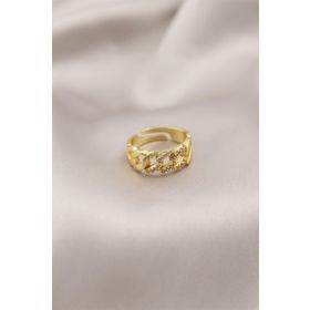 Clariss Gold Renk Metal Zincir Model Taşlı Kadın Yüzük