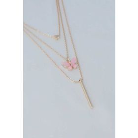 Clariss Gold Renk Pembe Kelebek Figür Kadın Kolye