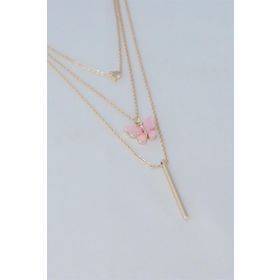 Clariss Gold Renk Pembe Kelebek Figür Kadın Kolye
