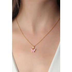 Clariss Gold Renk Pembe Kelebek Figür Kadın Kolye