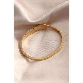 Clariss Gold Renk Yaprak Model Zirkon Taş Detay Kelepçe Kadın Bileklik