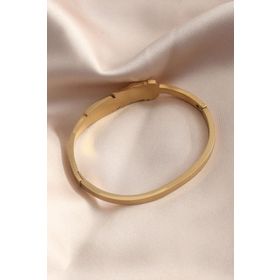 Clariss Gold Renk Yaprak Model Zirkon Taş Detay Kelepçe Kadın Bileklik