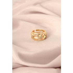 Clariss Gold Renkli Metal Zirkon Taşlı Çarpı Model Ayarlanabilir Kadın Yüzük