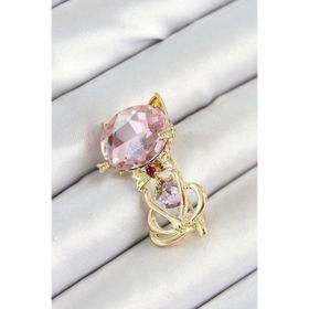 Clariss Pembe Zirkon Taşlı Kap Detaylı Kedi Figürlü Gold Renk Kadın Broş