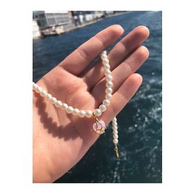 Claritas Takı Altın Kaplama Cam İnci Detaylı Pembe Kuvars Taşlı Kalpli Diamond Castle Kolye
