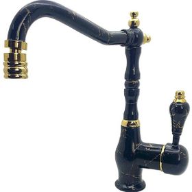 Class Armatür Antik Kısa Siyah Mermer Desenli Altın Parçalı Lavabo Bataryası
