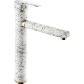 Class Armatür Çanak Beyaz Mermer Desenli Lavabo Bataryası