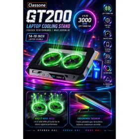 Classone Gaming 15.6 -17 İnç GT200 3000 RPM 10 RGB Işık Kontrolü Laptop Soğutucu Stand