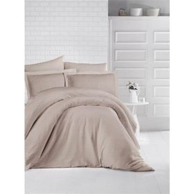 Clasy 160x220 cm Bej Tek Kişilik Çizgili Saten Nevresim Takımı