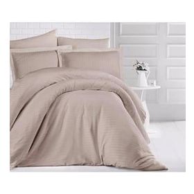 Clasy 160x220 cm Bej Tek Kişilik Çizgili Saten Nevresim Takımı