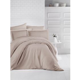 Clasy 160x220 cm Bej Tek Kişilik Çizgili Saten Nevresim Takımı
