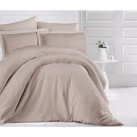 Clasy 160x220 cm Bej Tek Kişilik Çizgili Saten Nevresim Takımı