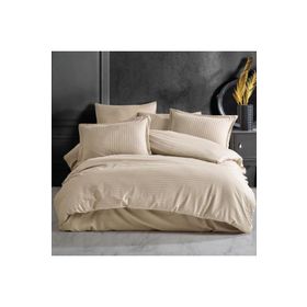 Clasy 160x220 cm Bej Tek Kişilik Çizgili Saten Nevresim Takımı