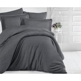 Clasy 200x220 cm Füme Çizgili Saten Çift Kişilik Nevresim Takımı