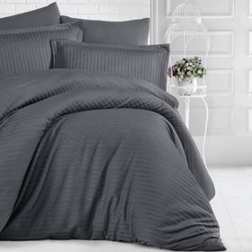 Clasy 200x220 cm Füme Çizgili Saten Çift Kişilik Nevresim Takımı