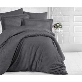 Clasy 200x220 cm Füme Çizgili Saten Çift Kişilik Nevresim Takımı