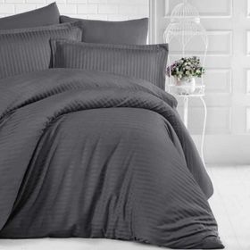 Clasy 200x220 cm Füme Çizgili Saten Çift Kişilik Nevresim Takımı