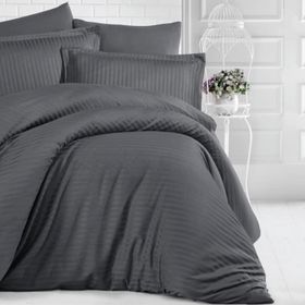 Clasy 200x220 cm Füme Çizgili Saten Çift Kişilik Nevresim Takımı