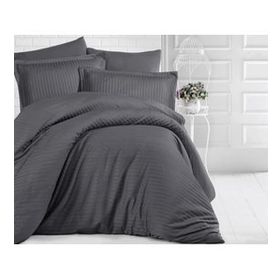 Clasy 200x220 cm Füme Çizgili Saten Çift Kişilik Nevresim Takımı