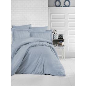 Clasy 200x220 cm Mavi Çizgili Saten Çift Kişilik Nevresim Takımı