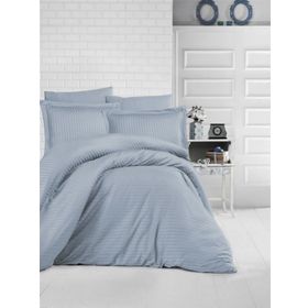 Clasy 200x220 cm Mavi Çizgili Saten Çift Kişilik Nevresim Takımı