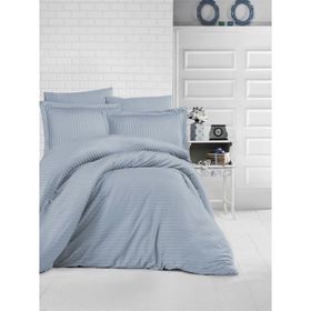 Clasy 200x220 cm Mavi Çizgili Saten Çift Kişilik Nevresim Takımı