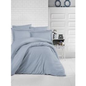 Clasy 200x220 cm Mavi Çizgili Saten Çift Kişilik Nevresim Takımı