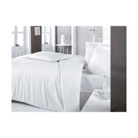 Clasy Beyaz Çizgili Saten Çift Kişilik 200 x 220 cm Nevresim Takımı