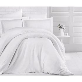 Clasy Beyaz Çizgili Saten Çift Kişilik 200 x 220 cm Nevresim Takımı